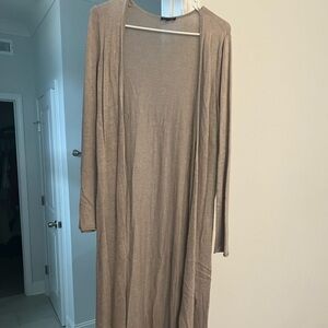 Tan rayon open cardigan.